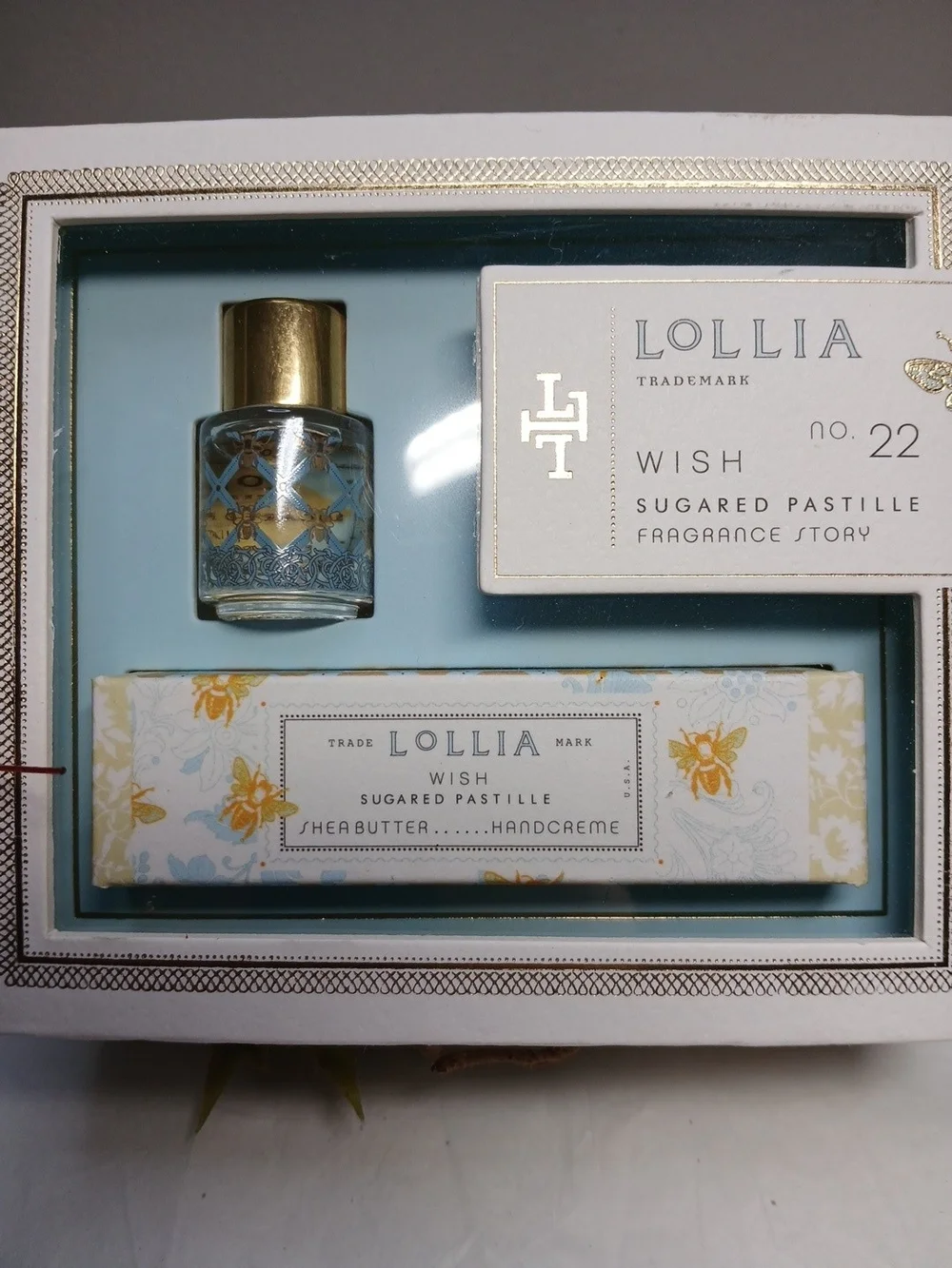 Lollia Wish Sugared Pastille Bath & Body Set - Light Blue and Gold